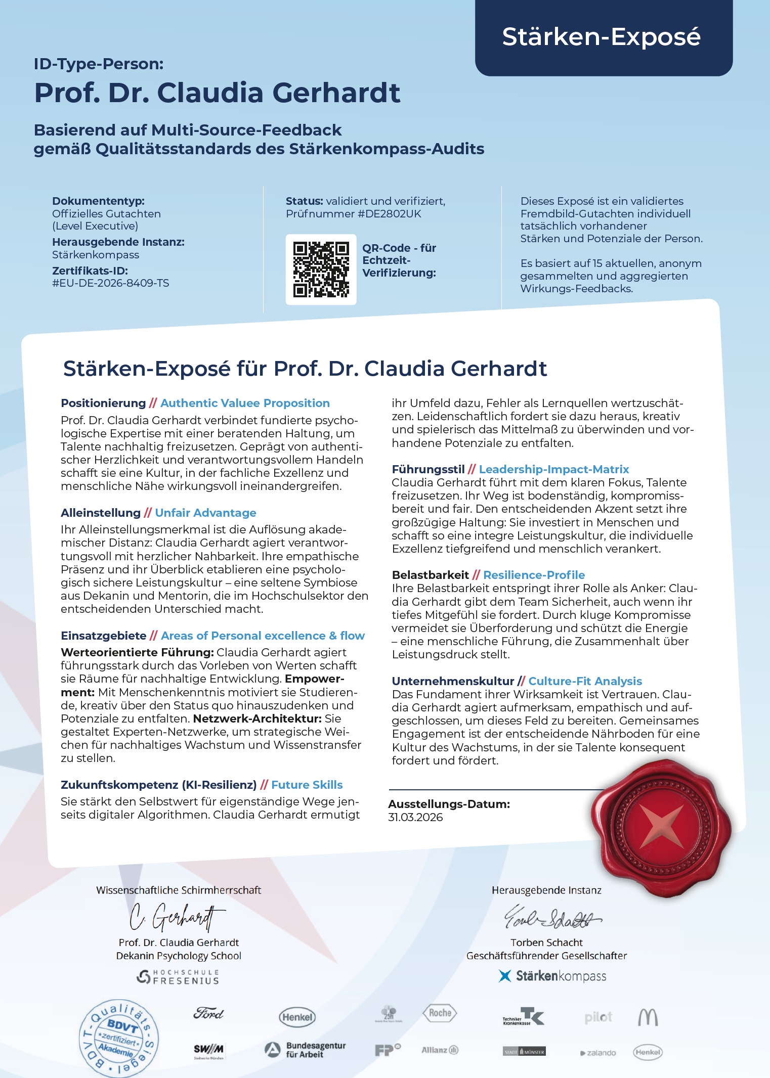 Beispiel Stärken-Exposé Prof. Dr. Claudia Gerhardt